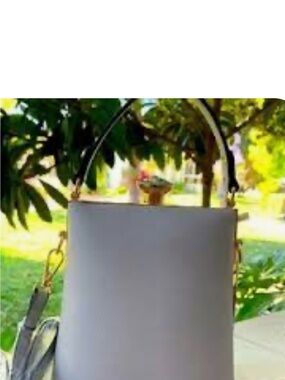 Alyssa. Milan Gray Bucket Handbag with Gold Accents